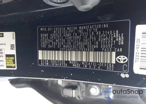 2020 Toyota Corolla Se из США, поврежденный, VIN 5YFS4RCE4LP034929